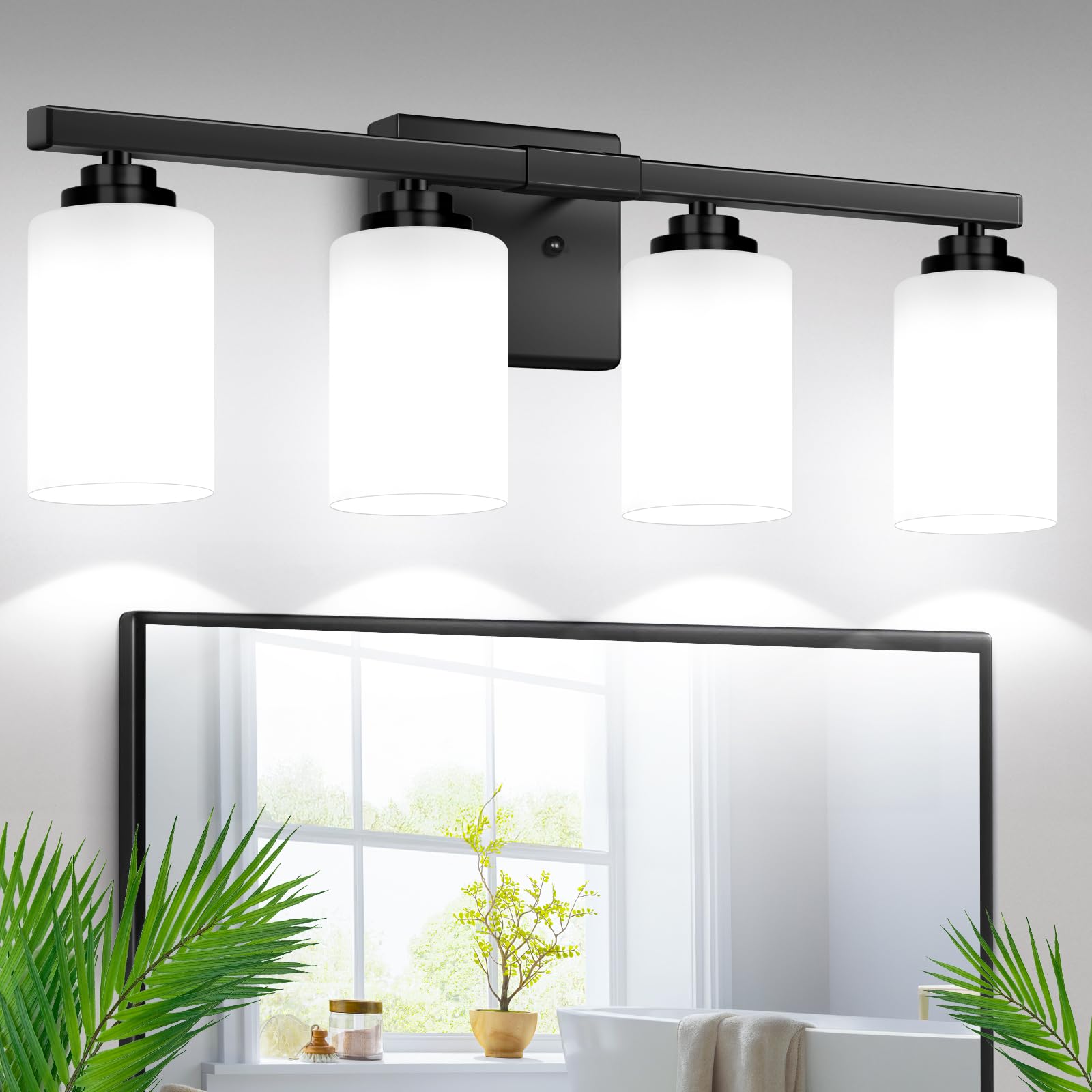 Set of 2 Wall Sconces for Bathroom, Modern Vanity Light Fixtures, Matte Black Wall Mount Lighting Lanterns, Farmhouse Wall Lights with Clear Glass Shade for Bedroom Living Room Mirror Hallway Kitchen