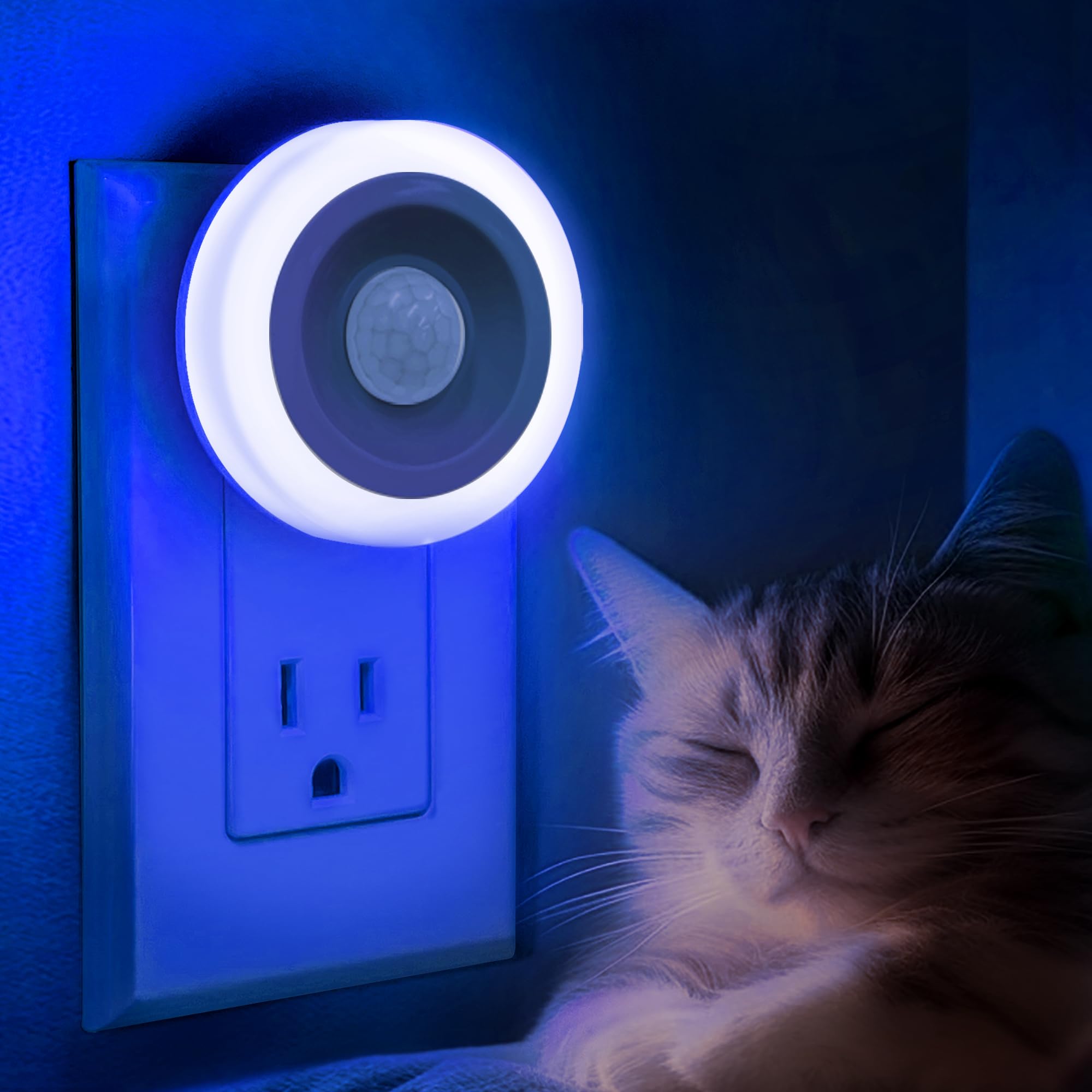 Briignite Motion Sensor Night Light Azure Blue, 2 Pack Night Lights Plug into Wall, Auto On/Off Motion Activation Nightlight, Energy-Saving 0.6W LED Blue Night Light, Ideal for Kids, Bedroom, Bathroom