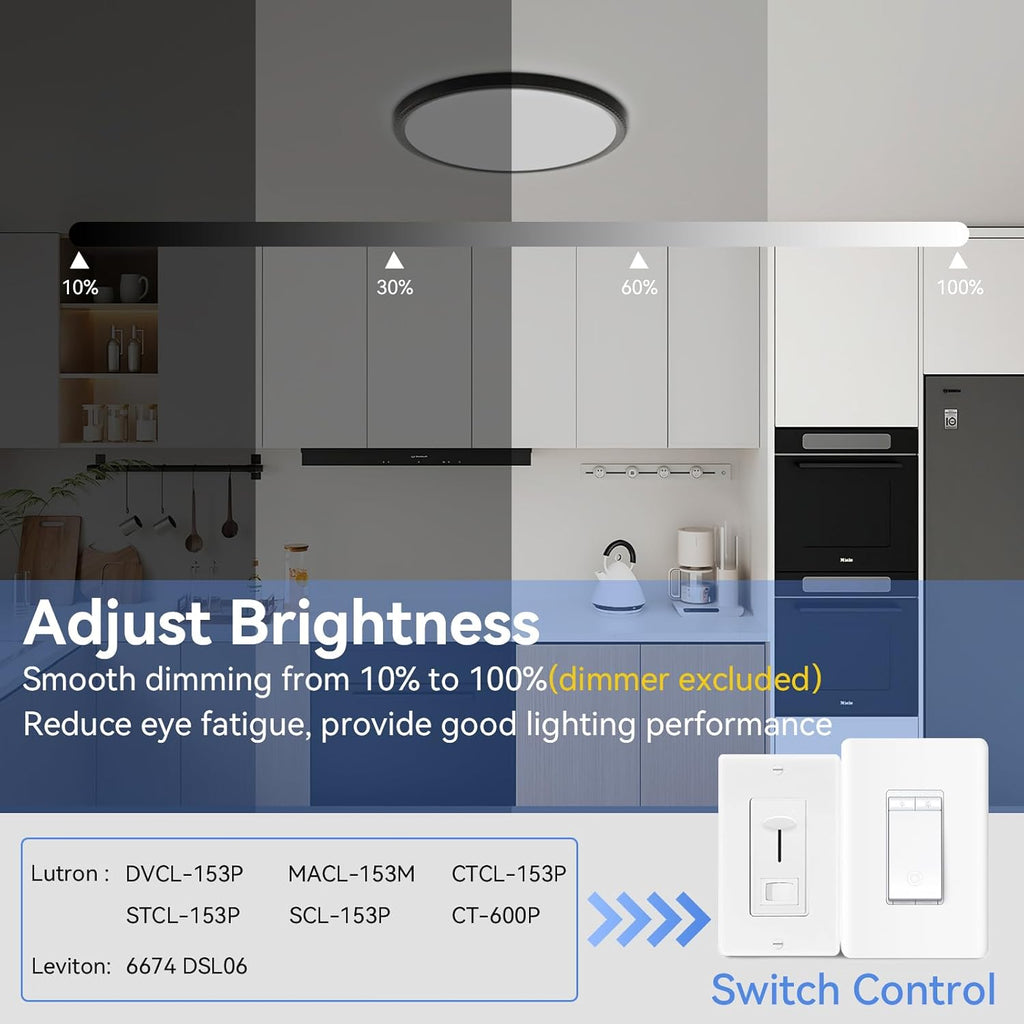6 Pack 12 Inch Dimmable LED Flush Mount Ceiling Light Fixture 28W 3200LM 5 Color Temperature in One Super Slim Round Ceiling Lamp Low Profile Ceiling Lights for Living Bedroom Kitchen Laundry Black