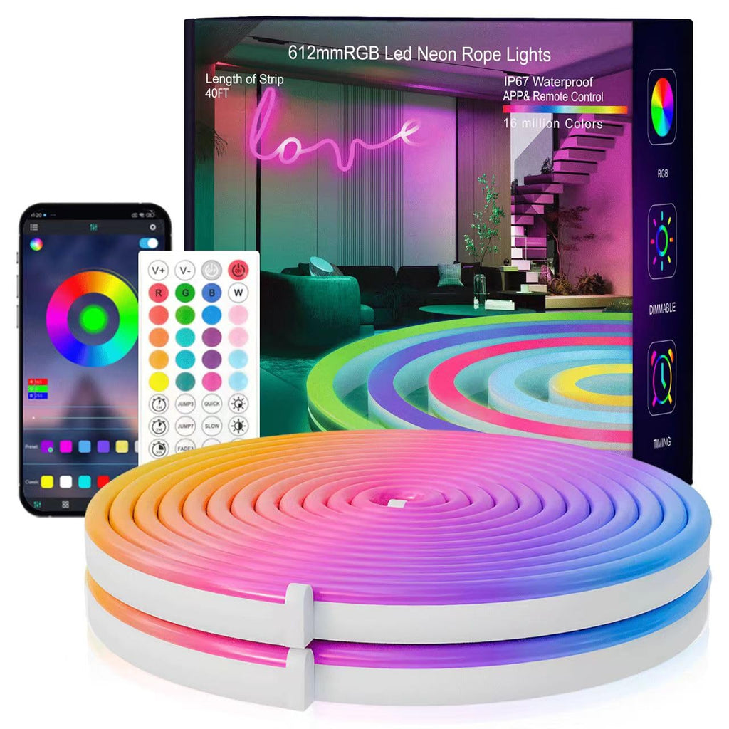 SILFU Neon Rope Lights, 50FT RGB LED Strip Lights, Waterproof IP67 LED Lights for Bedroom, DIY Design, Music Sync, 44 Key Remote Control, Multiple Modes for Bedroom, Holiday Decoration