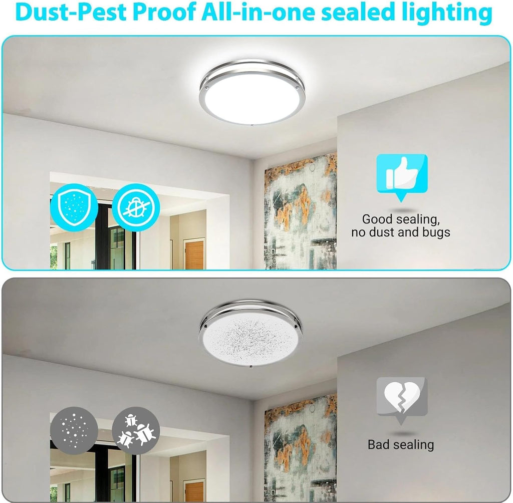 libtit 13-Inch Flush Mount Ceiling Lights, Dimmable 3000K-6500K Adjustable LED Ceiling Light, 24W Round Slim Light Fixture, Brushed Nickel for Kitchen, Bedroom, Bathroom, Hallway-1 Pack