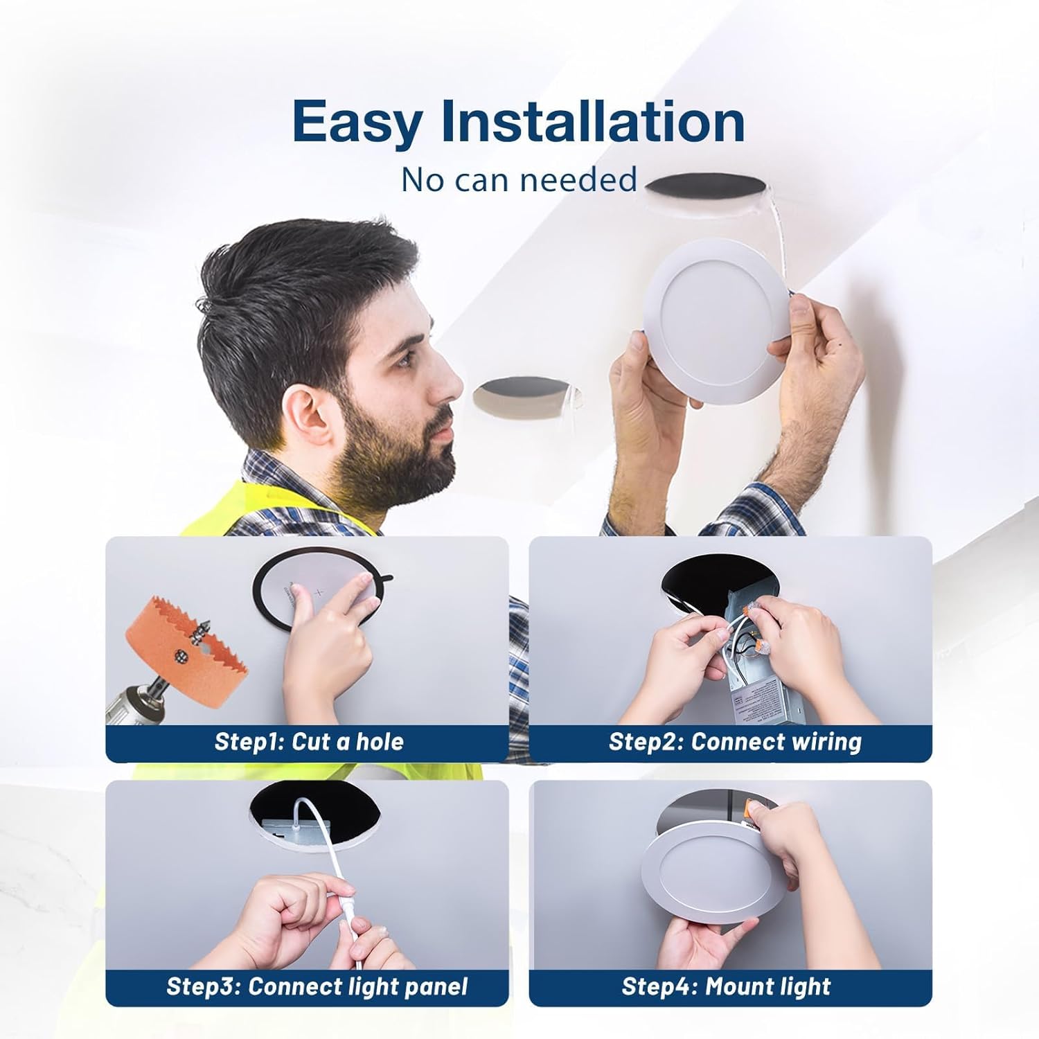 Amico 6 Pack 6 Inch 5CCT Ultra-Thin LED Recessed Ceiling Light with Junction Box, 2700K/3000K/3500K/4000K/5000K Selectable, 12W Eqv 110W 1050LM Brightness Dimmable Canless Wafer Downlight, ETL & FCC