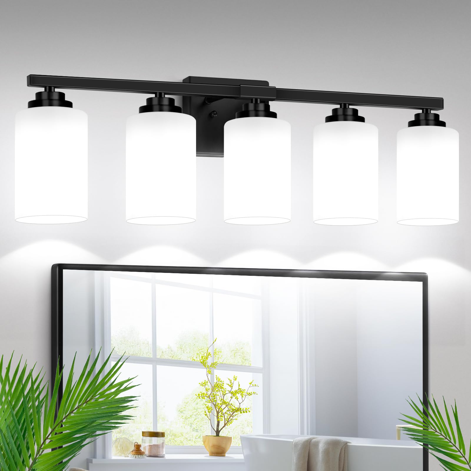 Set of 2 Wall Sconces for Bathroom, Modern Vanity Light Fixtures, Matte Black Wall Mount Lighting Lanterns, Farmhouse Wall Lights with Clear Glass Shade for Bedroom Living Room Mirror Hallway Kitchen