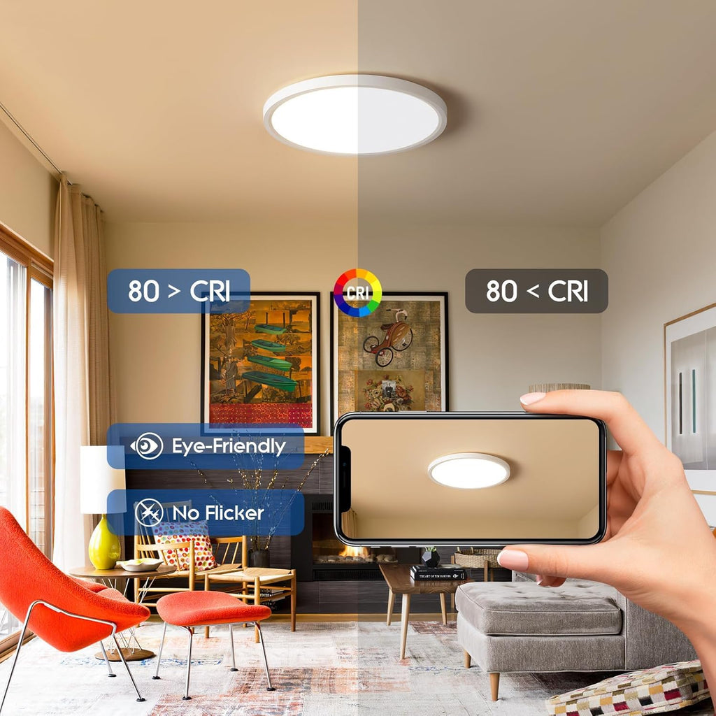 6 Pack 12 Inch Slim Dimmable LED Flush Mount Ceiling Light Fixtures, 24W 2640LM 3000K/4000K/5000K, House Upgrade Led Lights for Bedroom Hallway Laundry Room Rental Units, 240W Equiv., White