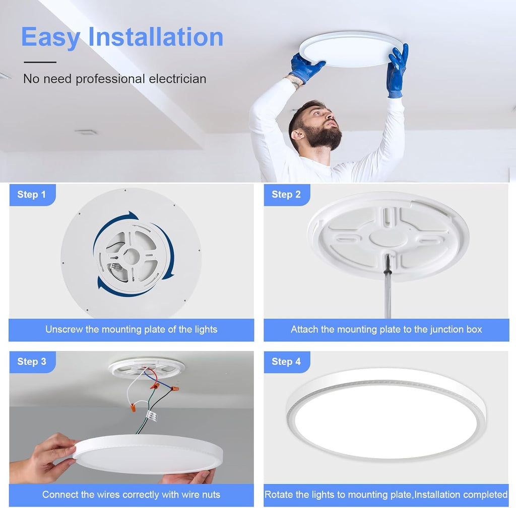 hunhun 2 Pack 16 Inch Dimmable LED Flush Mount Ceiling Light 4800LM Round Light Fixture 5 Color Temperature Selectable Super Slim Large Flat Ceiling Lamp for Living Dining Room White