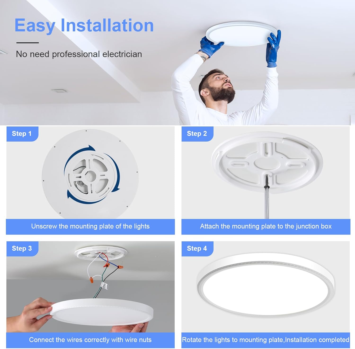 hunhun 2 Pack 16 Inch Dimmable LED Flush Mount Ceiling Light 4800LM Round Light Fixture 5 Color Temperature Selectable Super Slim Large Flat Ceiling Lamp for Living Dining Room White