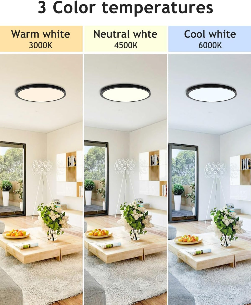 2PACK Flush Mount LED Ceiling Light Fixture Black, 12Inch 28Watt, Dimmable & 3000K-4500K-6000K 3 Color Selectable Ceiling Lamp 3200LM Low Profile Ceiling Light for Kitchen Bedroom Hallway Porch