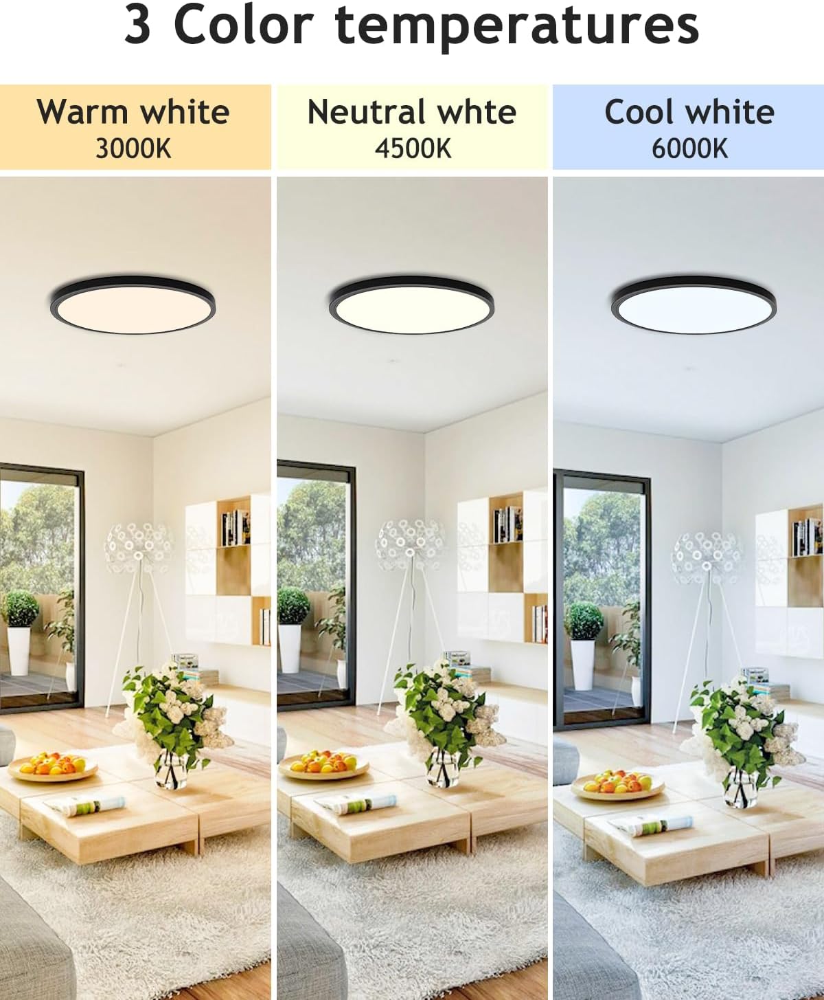 2PACK Flush Mount LED Ceiling Light Fixture Black, 12Inch 28Watt, Dimmable & 3000K-4500K-6000K 3 Color Selectable Ceiling Lamp 3200LM Low Profile Ceiling Light for Kitchen Bedroom Hallway Porch