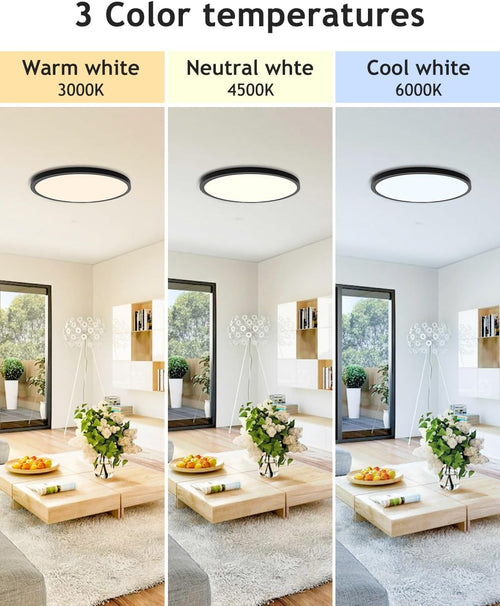 2PACK Flush Mount LED Ceiling Light Fixture Black, 12Inch 28Watt, Dimmable & 3000K-4500K-6000K 3 Color Selectable Ceiling Lamp 3200LM Low Profile Ceiling Light for Kitchen Bedroom Hallway Porch