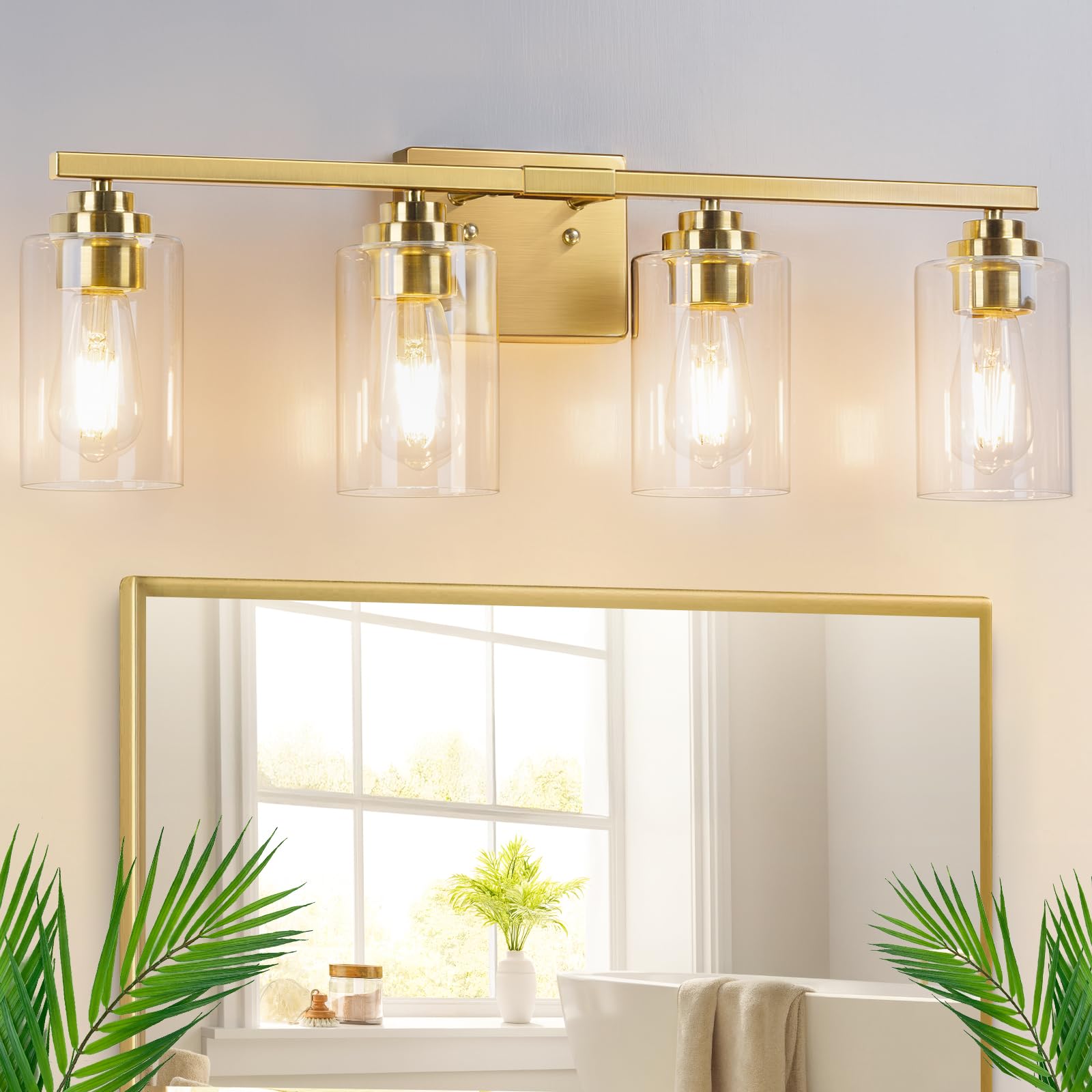 Set of 2 Wall Sconces for Bathroom, Modern Vanity Light Fixtures, Matte Black Wall Mount Lighting Lanterns, Farmhouse Wall Lights with Clear Glass Shade for Bedroom Living Room Mirror Hallway Kitchen