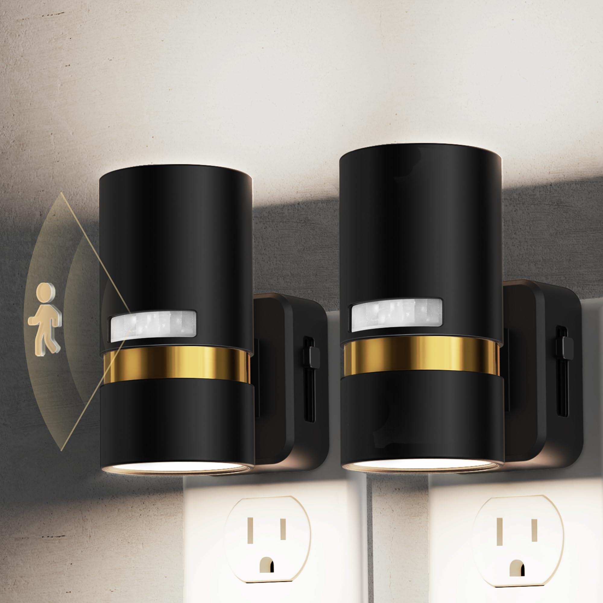 L LOHAS LED Motion Sensor Night Light Plug in, Night Lights Plug into Wall with Adjustable Brightness, 3000K Warm White, 1W Energy-Saving Nightlight for Bathroom Bedroom Kitchen Hallway, 2 Pack