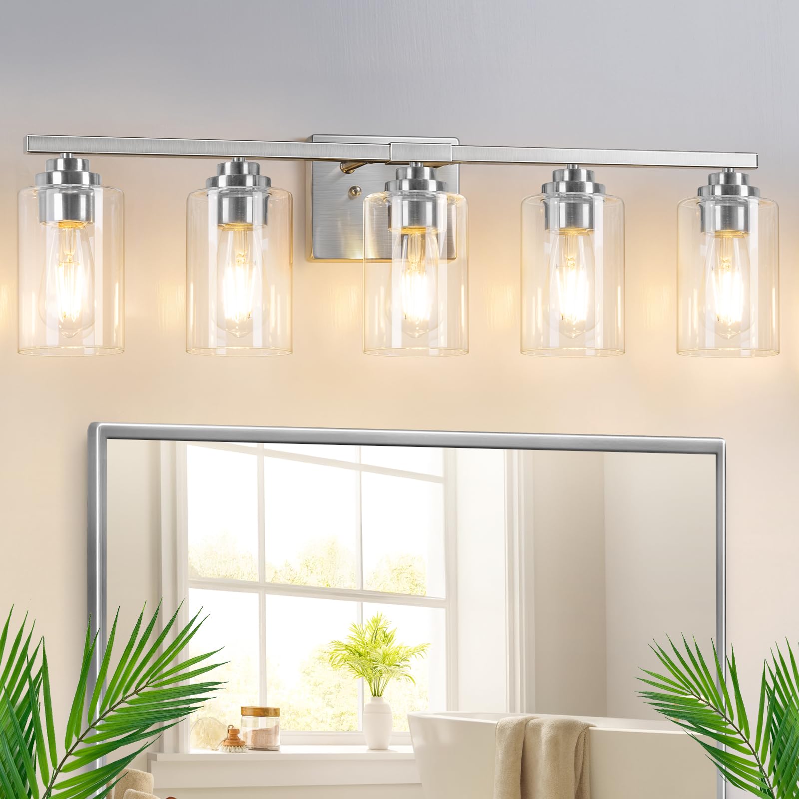 Set of 2 Wall Sconces for Bathroom, Modern Vanity Light Fixtures, Matte Black Wall Mount Lighting Lanterns, Farmhouse Wall Lights with Clear Glass Shade for Bedroom Living Room Mirror Hallway Kitchen