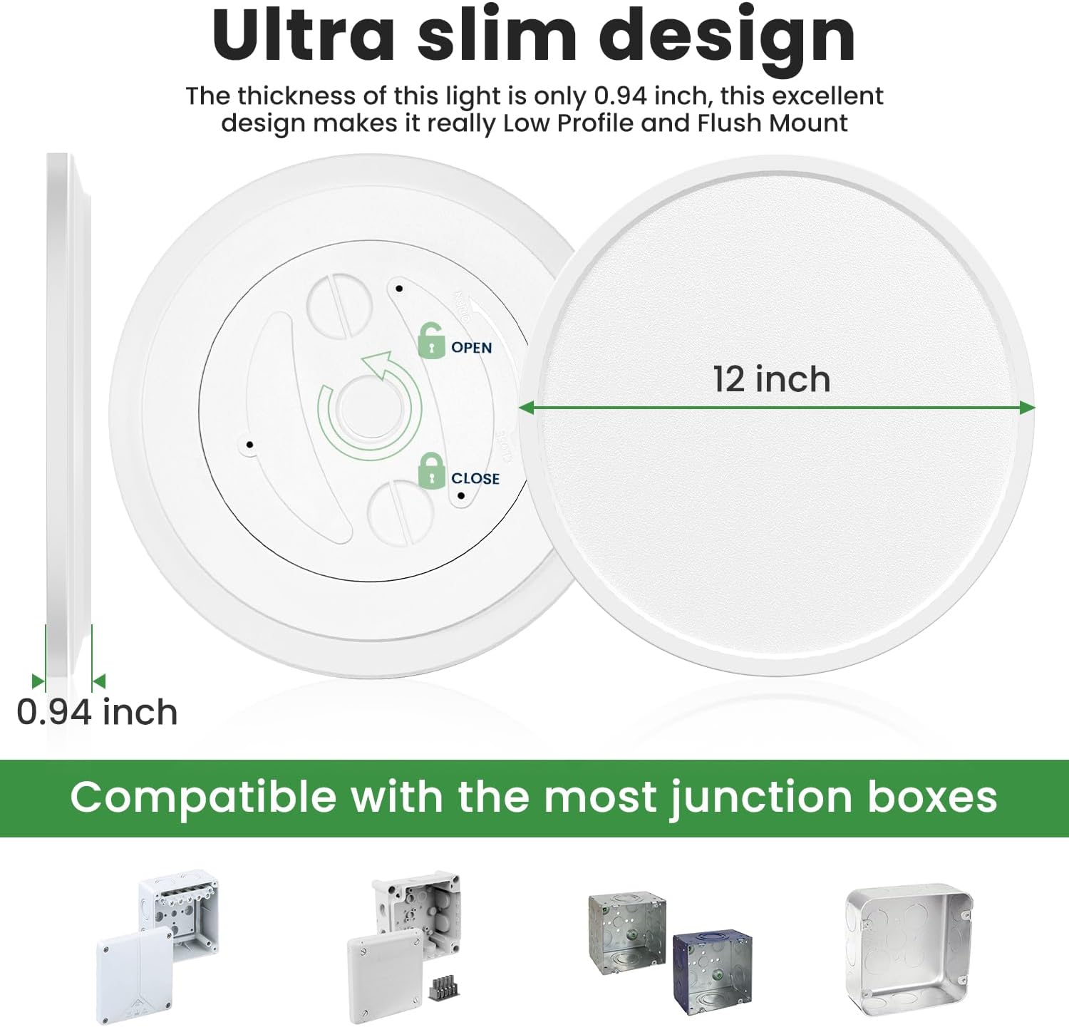hepside 12Inch Flush Mount Light Fixture White, 28Watt, Dimmable & 3000K-4500K-6000K 3 Color Selectable Flush Ceiling Light Fixture 3200LM Low Profile Ceiling Light for Kitchen Bedroom Hallway Porch