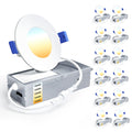 Ensenior 12 Pack 6 Inch LED Recessed Ceiling Light, Dimmable, 2700K-5000K 5CCT, 1200LM 12W 120V, High Brightness Canless Wafer Downlight - ETL&FCC&IC