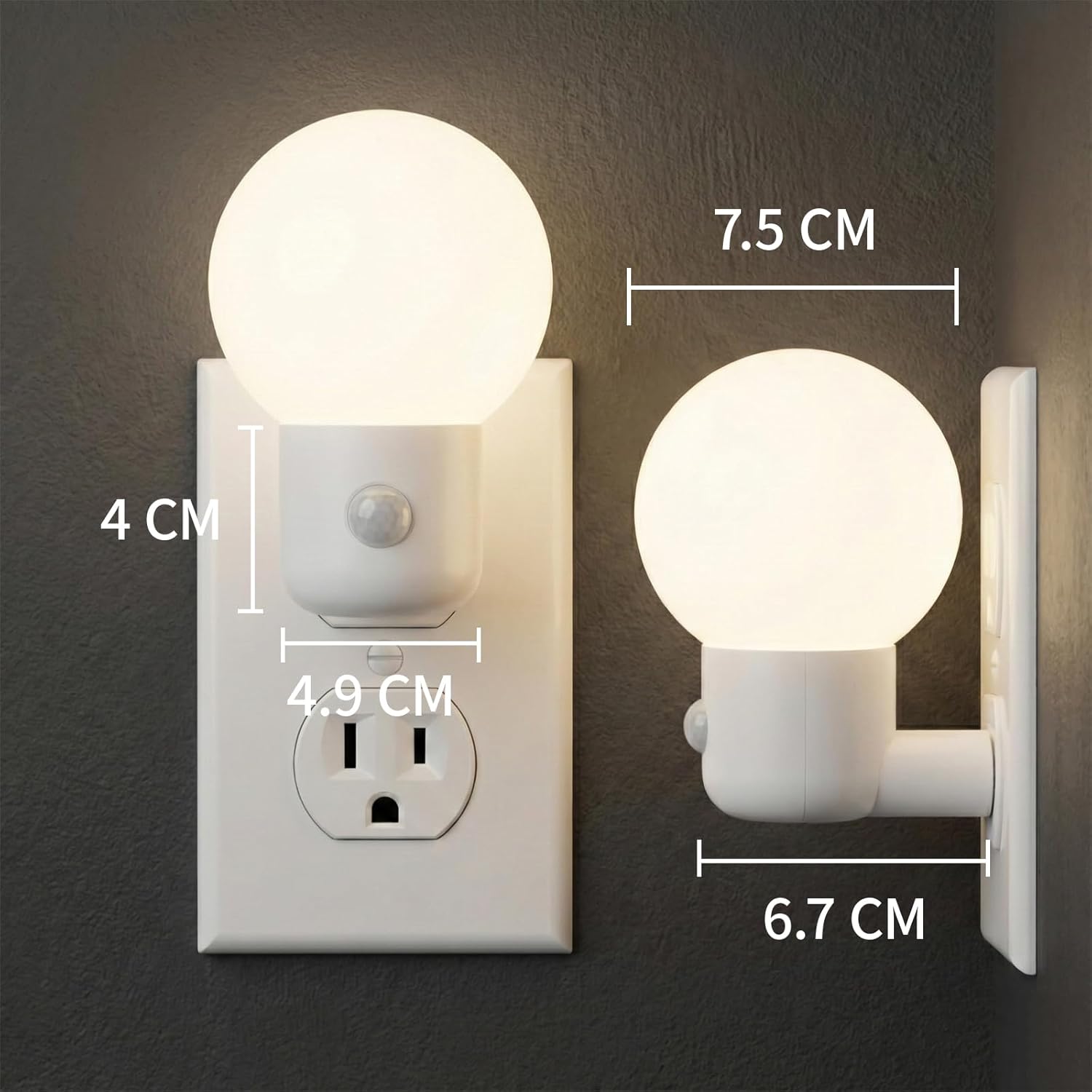 Motion Sensor Night Light Plug in, 1W Ultra Bright LED Wall Lights, 4000K Natural White, Dusk to Dawn Auto On/Off for Hallway, Stairs, Bathroom, Kitchen
