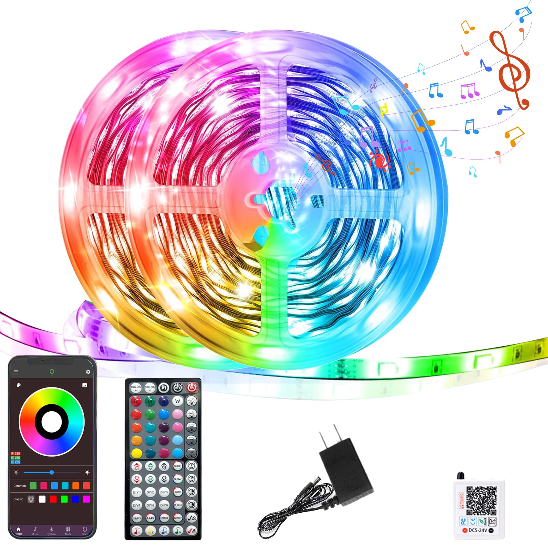 GANZQH Led Lights for Bedroom 50FT, RGB Led Strip Lights Color Changing Indoor, Music Sync Led Light Strip with Remote & App Control, DIY Fancy Led Lights for Room Decor Ambient Lighting (1 * 50FT)