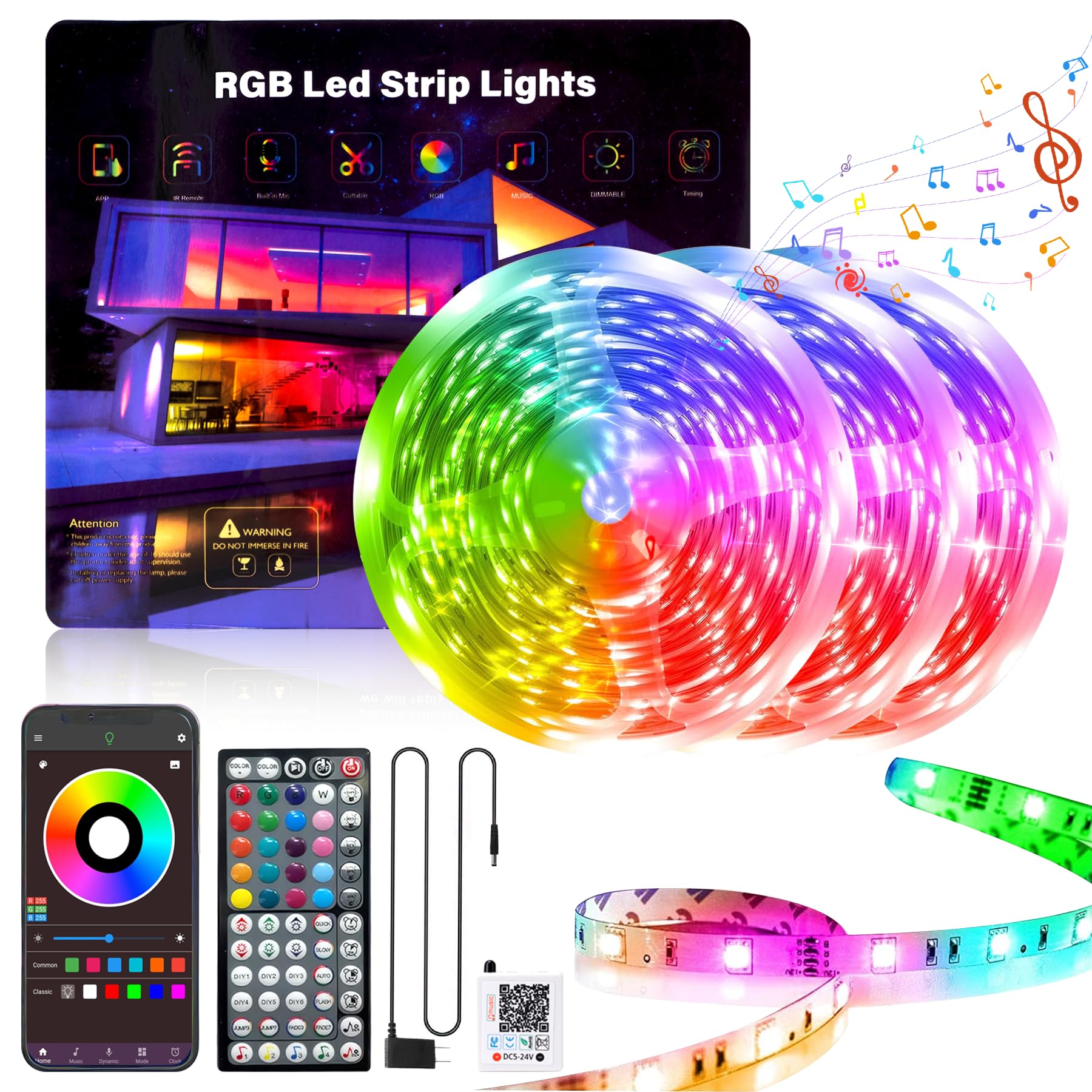 GANZQH Led Lights for Bedroom 50FT, RGB Led Strip Lights Color Changing Indoor, Music Sync Led Light Strip with Remote & App Control, DIY Fancy Led Lights for Room Decor Ambient Lighting (1 * 50FT)