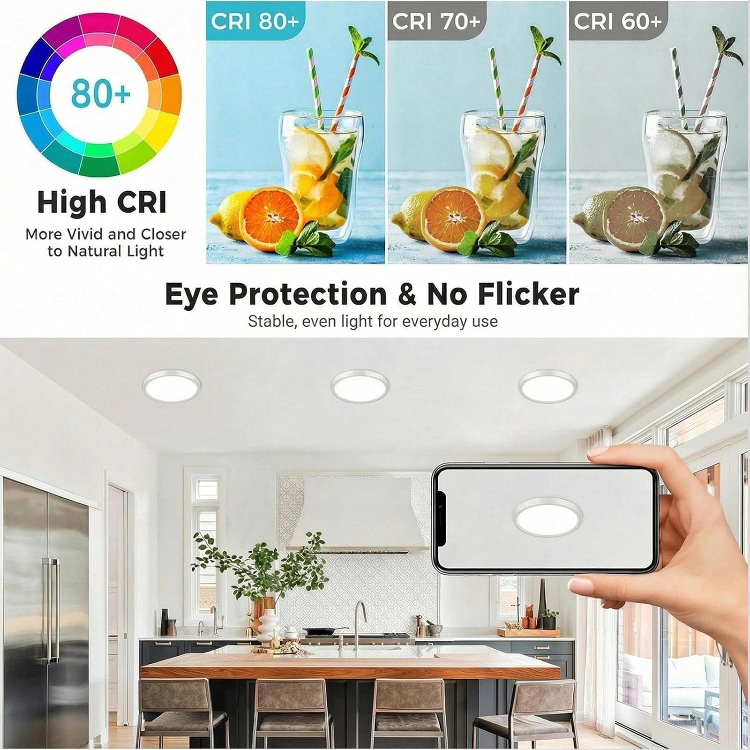 libtit 4Pack 7inch LED Flush Mount Ceiling Light, Dimmable & 5Color Temperatures (3000K-6500K), 15W Round Slim White Light Fixture for Closet Hallway Kitchen Bathroom Laundry